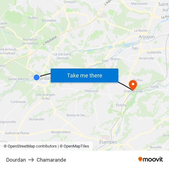 Dourdan to Chamarande map