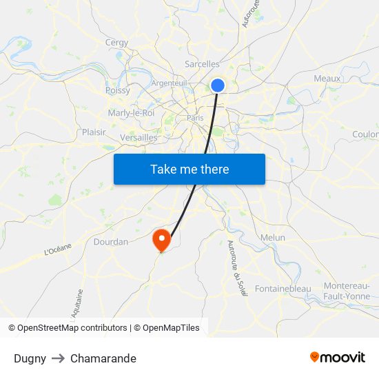 Dugny to Chamarande map