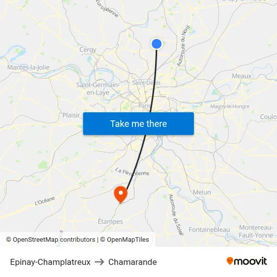 Epinay-Champlatreux to Chamarande map