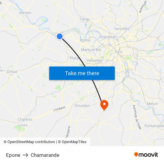 Epone to Chamarande map
