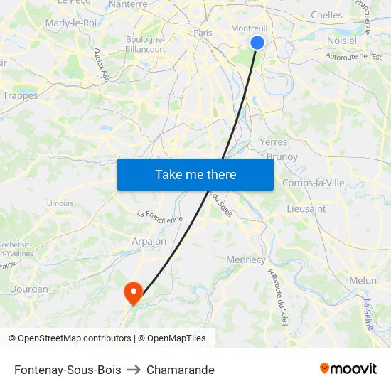 Fontenay-Sous-Bois to Chamarande map