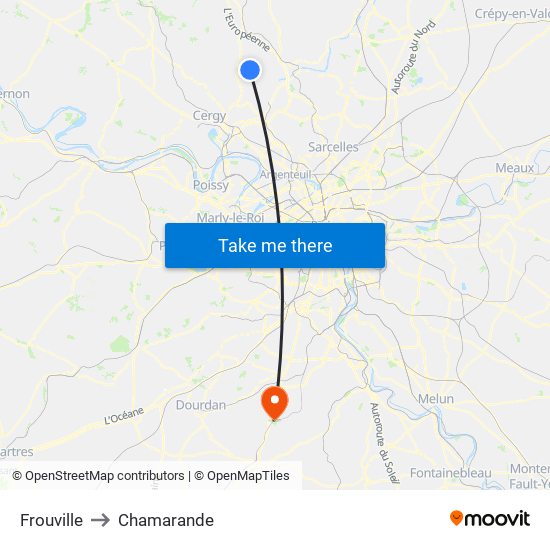 Frouville to Chamarande map