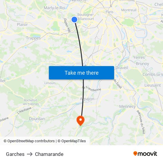 Garches to Chamarande map