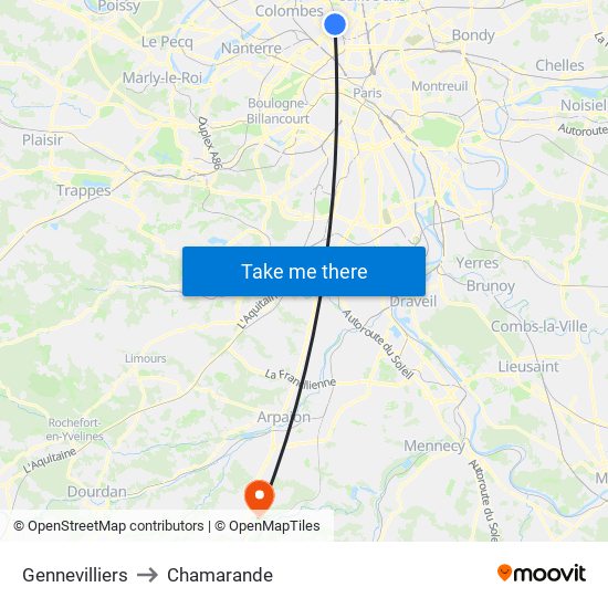 Gennevilliers to Chamarande map