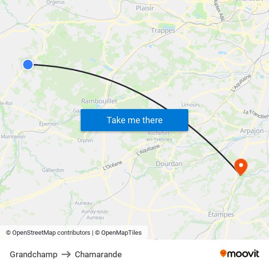 Grandchamp to Chamarande map
