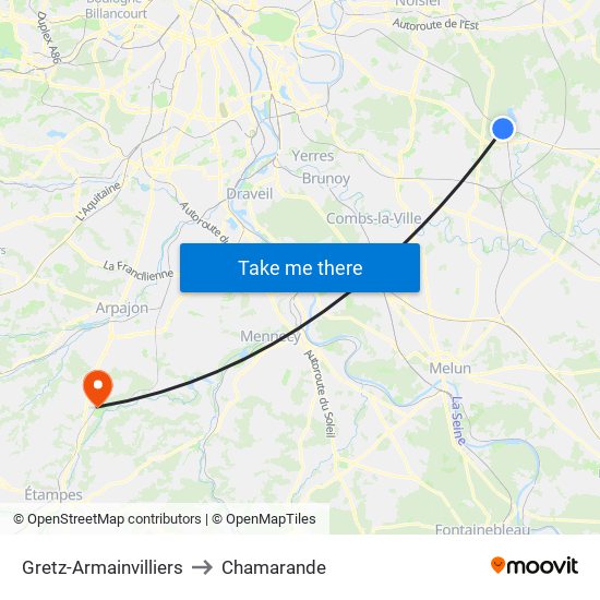 Gretz-Armainvilliers to Chamarande map