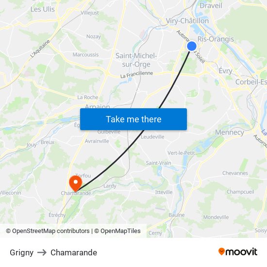 Grigny to Chamarande map