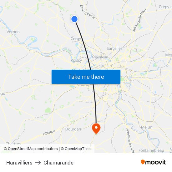 Haravilliers to Chamarande map