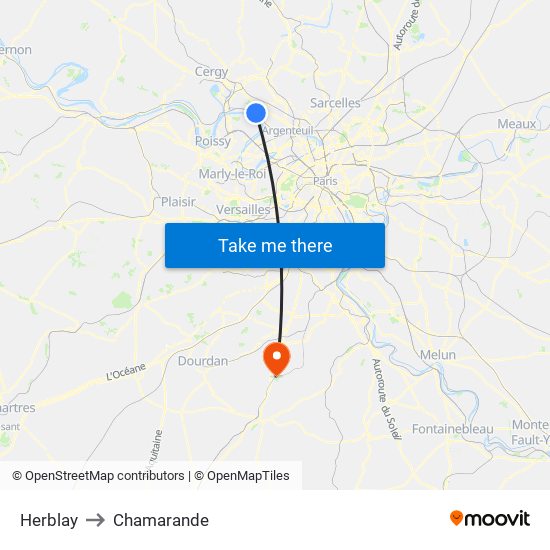 Herblay to Chamarande map