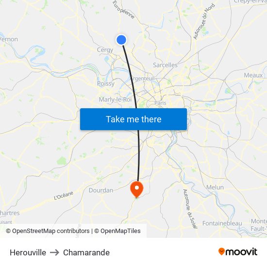 Herouville to Chamarande map