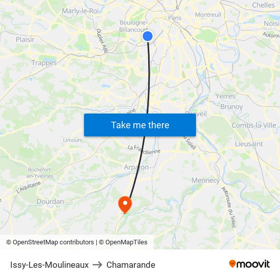 Issy-Les-Moulineaux to Chamarande map