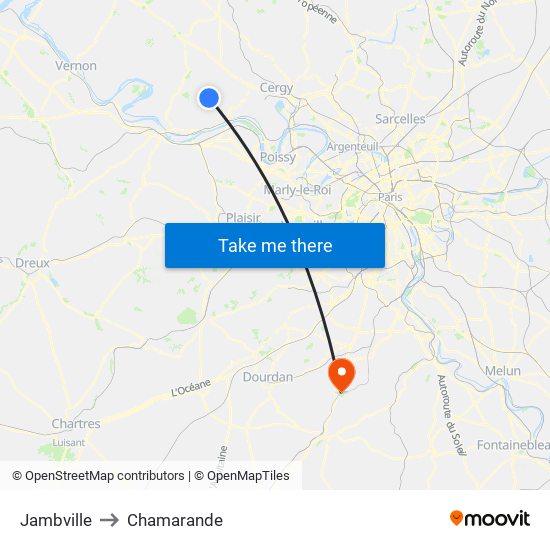 Jambville to Chamarande map