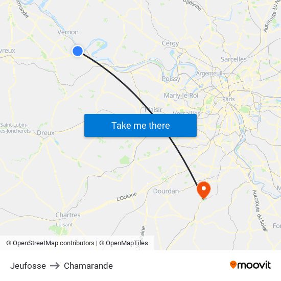 Jeufosse to Chamarande map
