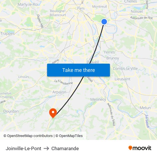 Joinville-Le-Pont to Chamarande map