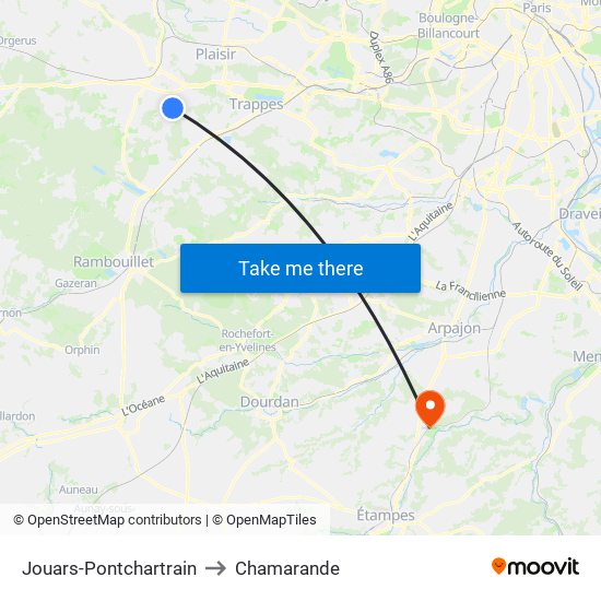 Jouars-Pontchartrain to Chamarande map