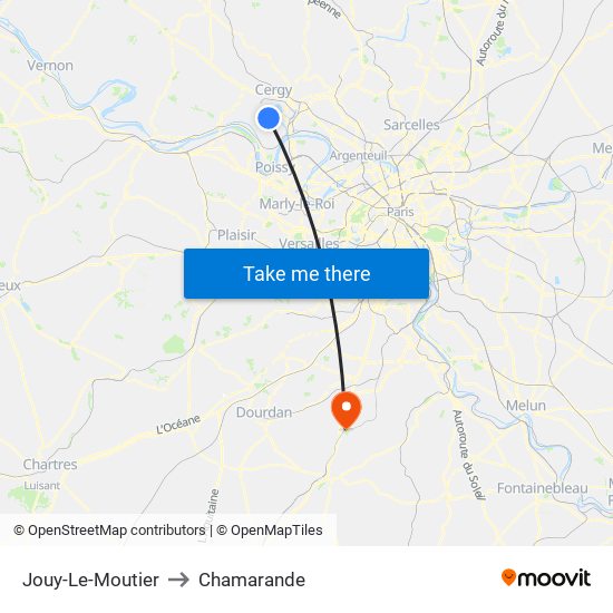 Jouy-Le-Moutier to Chamarande map