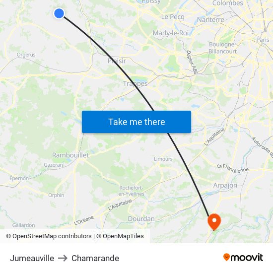 Jumeauville to Chamarande map