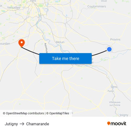 Jutigny to Chamarande map