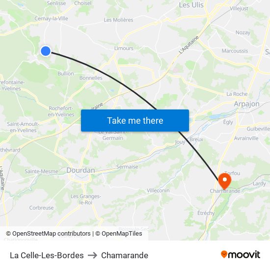La Celle-Les-Bordes to Chamarande map