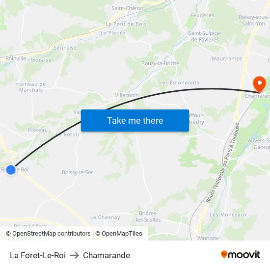La Foret-Le-Roi to Chamarande map