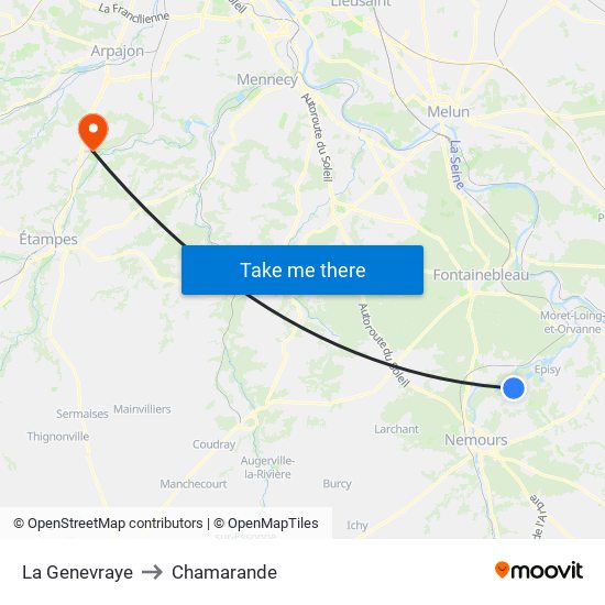 La Genevraye to Chamarande map