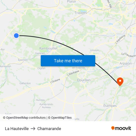 La Hauteville to Chamarande map