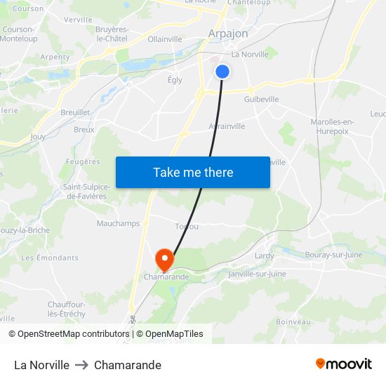 La Norville to Chamarande map