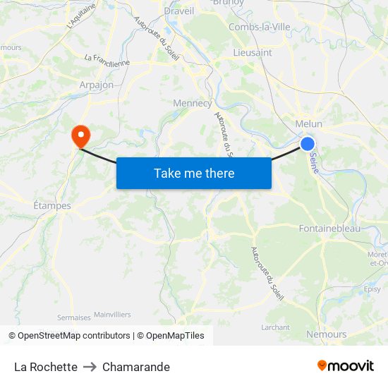 La Rochette to Chamarande map