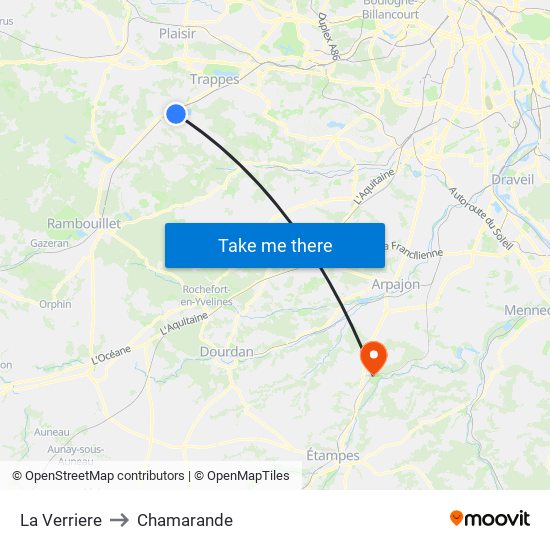 La Verriere to Chamarande map
