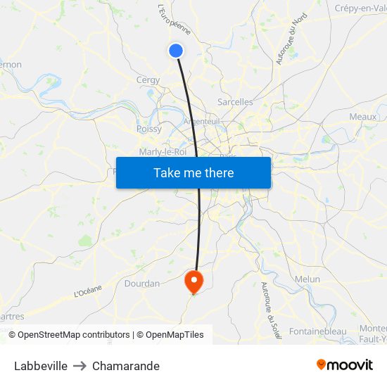 Labbeville to Chamarande map