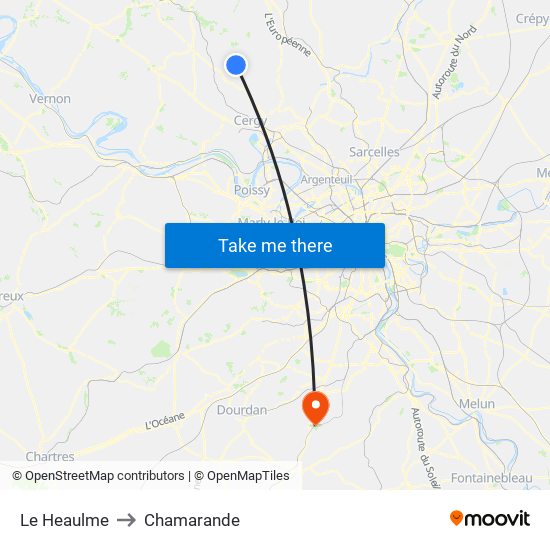 Le Heaulme to Chamarande map