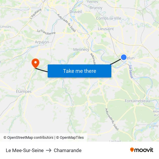 Le Mee-Sur-Seine to Chamarande map