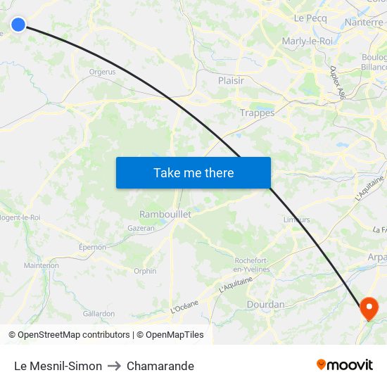 Le Mesnil-Simon to Chamarande map