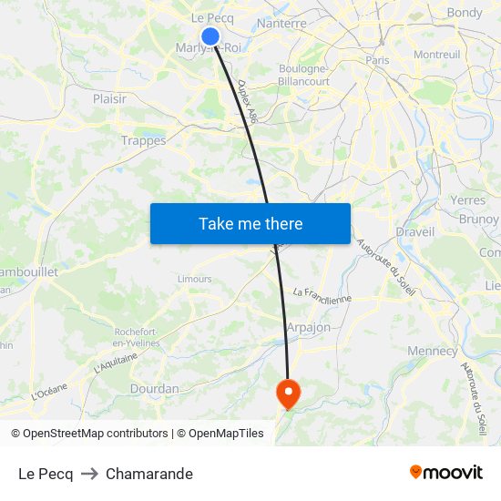 Le Pecq to Chamarande map