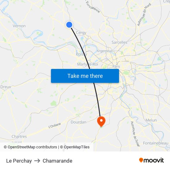 Le Perchay to Chamarande map