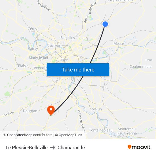 Le Plessis-Belleville to Chamarande map