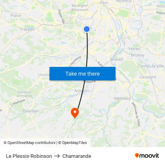 Le Plessis-Robinson to Chamarande map