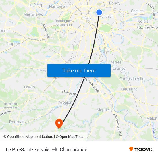 Le Pre-Saint-Gervais to Chamarande map