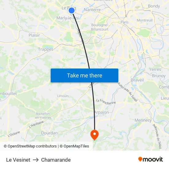 Le Vesinet to Chamarande map