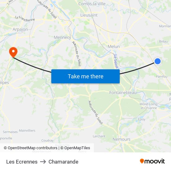 Les Ecrennes to Chamarande map