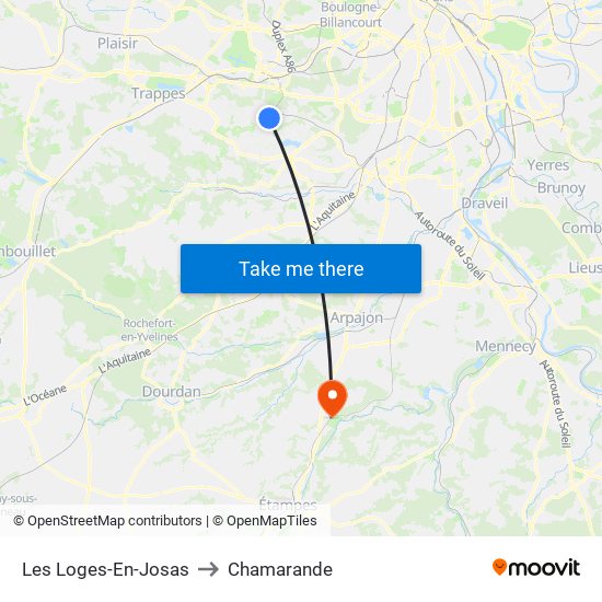 Les Loges-En-Josas to Chamarande map
