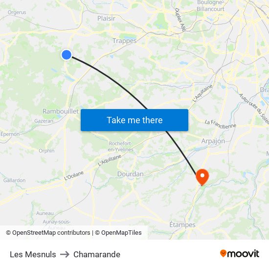 Les Mesnuls to Chamarande map