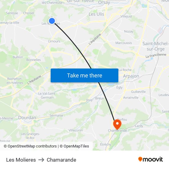 Les Molieres to Chamarande map