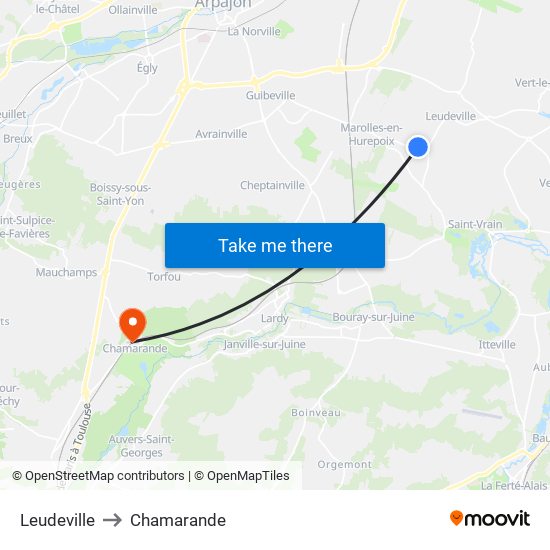 Leudeville to Chamarande map