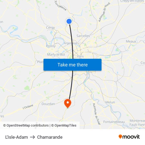 L'Isle-Adam to Chamarande map