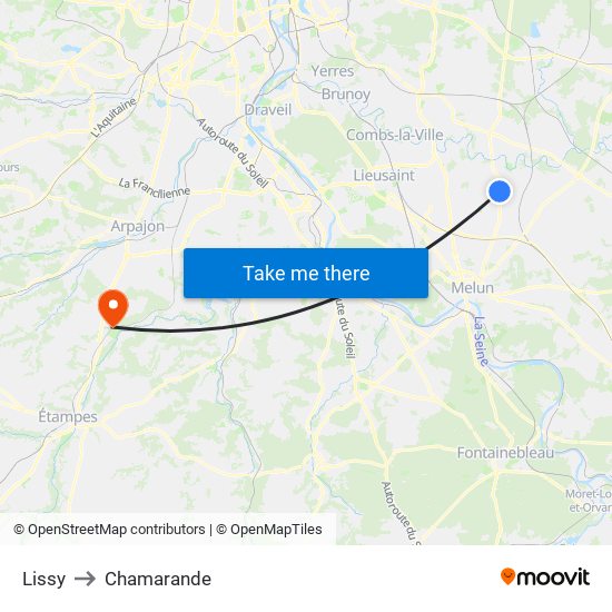 Lissy to Chamarande map