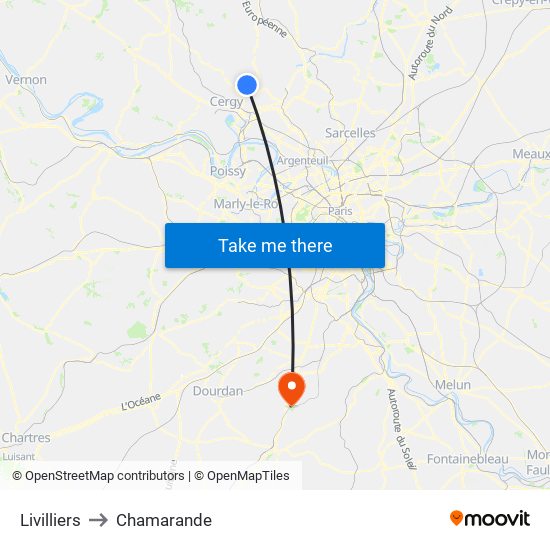 Livilliers to Chamarande map