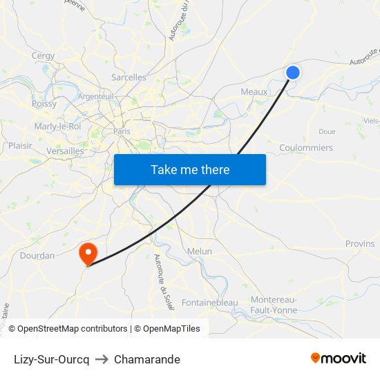 Lizy-Sur-Ourcq to Chamarande map