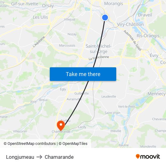 Longjumeau to Chamarande map