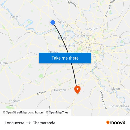 Longuesse to Chamarande map